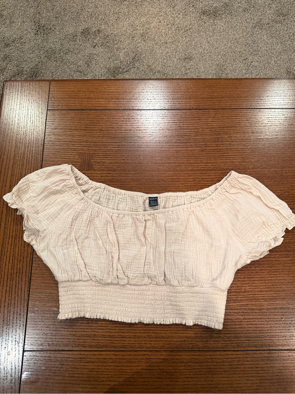 Shein Women’s Cream Off-Shoulder Smocked Crop Top